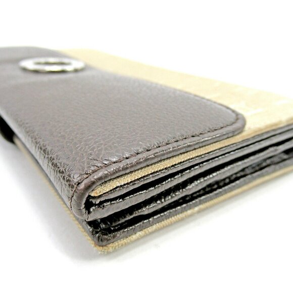 BVLGARI long wallet log mania beige canvas ?~ leather Authentic USED - Picture 2 of 8